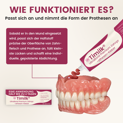 Timilk® UltraBond Premium Zahnprothesen-Kleber 🔥FDA-zertifiziert (Klinisch erwiesener 4-Tage-Halt für sicheren, komfortablen und zinkfreien Sitz der Prothese 🦷)-1
