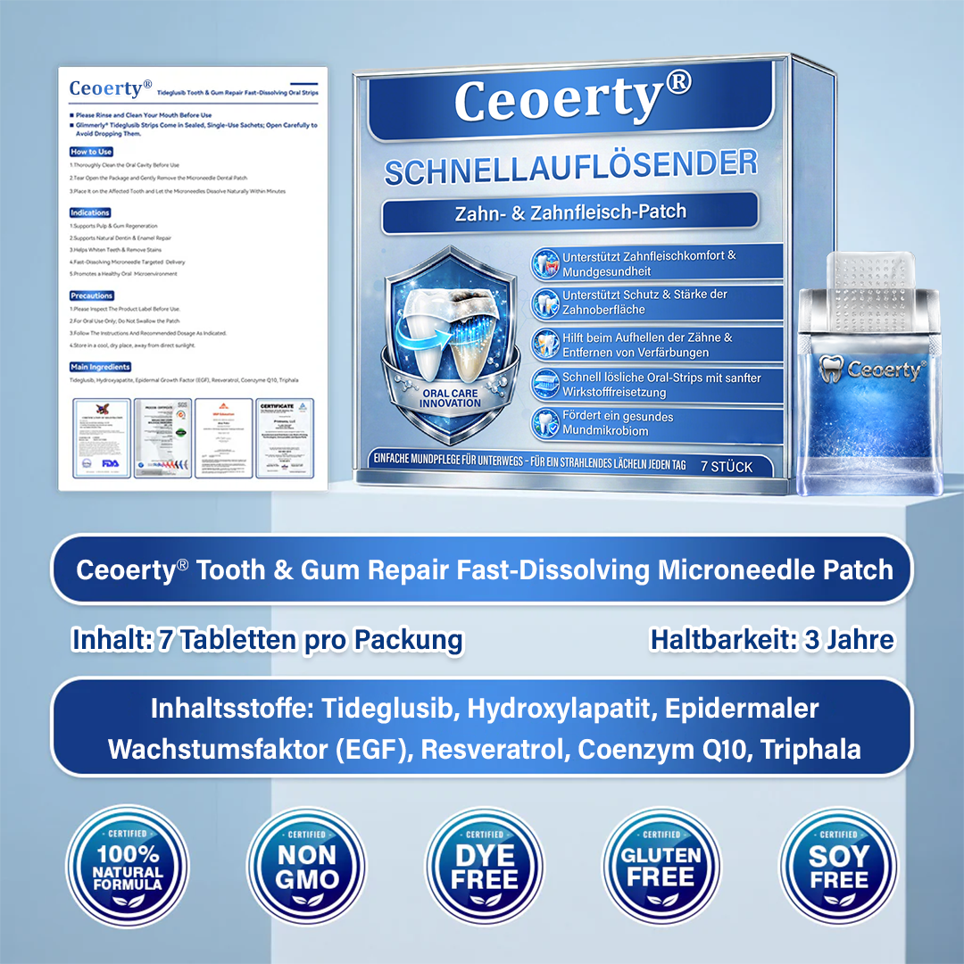Dein Lächeln🦷Ceoerty® Zahn- und Zahnfleischpflege – schnell lösliches Mikronadel-Pflaster✨ (𝟓-𝐢𝐧-𝟏 💎 𝐙𝐚𝐡𝐧𝐬𝐜𝐡𝐦𝐞𝐥𝐳 & 𝐃𝐞𝐧𝐭𝐢𝐧 𝐖𝐢𝐞𝐝𝐞𝐫𝐚𝐮𝐟𝐛𝐚𝐮𝐞𝐧 • 𝐙𝐚𝐡𝐧𝐟𝐥𝐞𝐢𝐬𝐜𝐡 𝐒𝐭ä𝐫𝐤𝐞𝐧 • 𝐙𝐚𝐡𝐧𝐬𝐭𝐞𝐢𝐧 & 𝐌𝐮𝐧𝐝𝐠𝐞𝐫𝐮𝐜𝐡 𝐁𝐞𝐬𝐞𝐢𝐭𝐢𝐠𝐞𝐧 • 𝐙ä𝐡𝐧𝐞 𝐀𝐮𝐟𝐡𝐞𝐥𝐥𝐞𝐧 • 𝐙𝐚𝐡𝐧𝐞𝐦𝐩𝐟𝐢𝐧𝐝𝐥𝐢𝐜𝐡𝐤𝐞𝐢𝐭 𝐒𝐭𝐨𝐩𝐩𝐞𝐧)