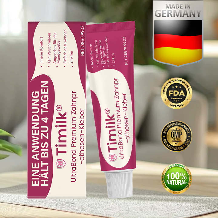 Timilk® UltraBond Premium Zahnprothesen-Kleber 🔥FDA-zertifiziert (Klinisch erwiesener 4-Tage-Halt für sicheren, komfortablen und zinkfreien Sitz der Prothese 🦷)-1