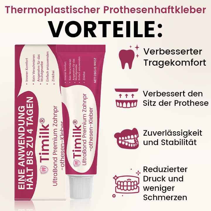 Timilk® UltraBond Premium Zahnprothesen-Kleber 🔥FDA-zertifiziert (Klinisch erwiesener 4-Tage-Halt für sicheren, komfortablen und zinkfreien Sitz der Prothese 🦷)-1