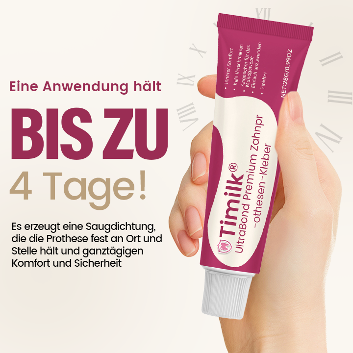 Timilk® UltraBond Premium Zahnprothesen-Kleber 🔥FDA-zertifiziert (Klinisch erwiesener 4-Tage-Halt für sicheren, komfortablen und zinkfreien Sitz der Prothese 🦷)-1